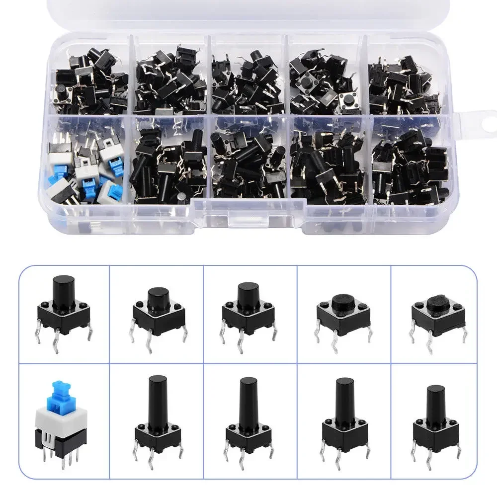 180PCS Tact Switch Tactile Push Button Switch Kit 4Pin Micro Switch Used In Electronic Products Household Appliances