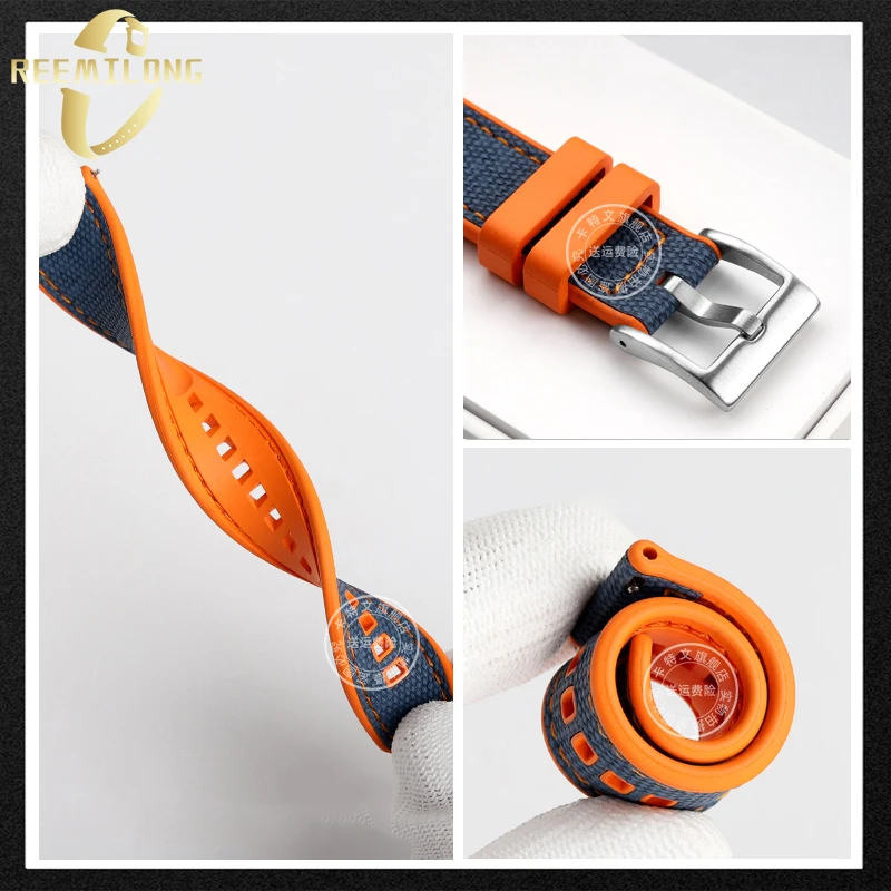 Bracelet de montre à fond en caoutchouc de silicone pour homme, tapis en cuir de vachette, noir, rouge, orange, Tudor, Black Bay FXD 1958, 20mm, 21mm, 22mm, 24mm