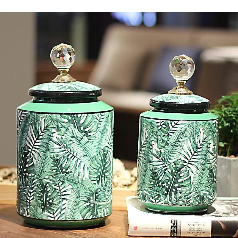 Nordic Ceramic Tea Caddy Large Household Coffee Bean Candy Storage Jar with Lid Living Room Wine Cabinet Desktop Home Decoration