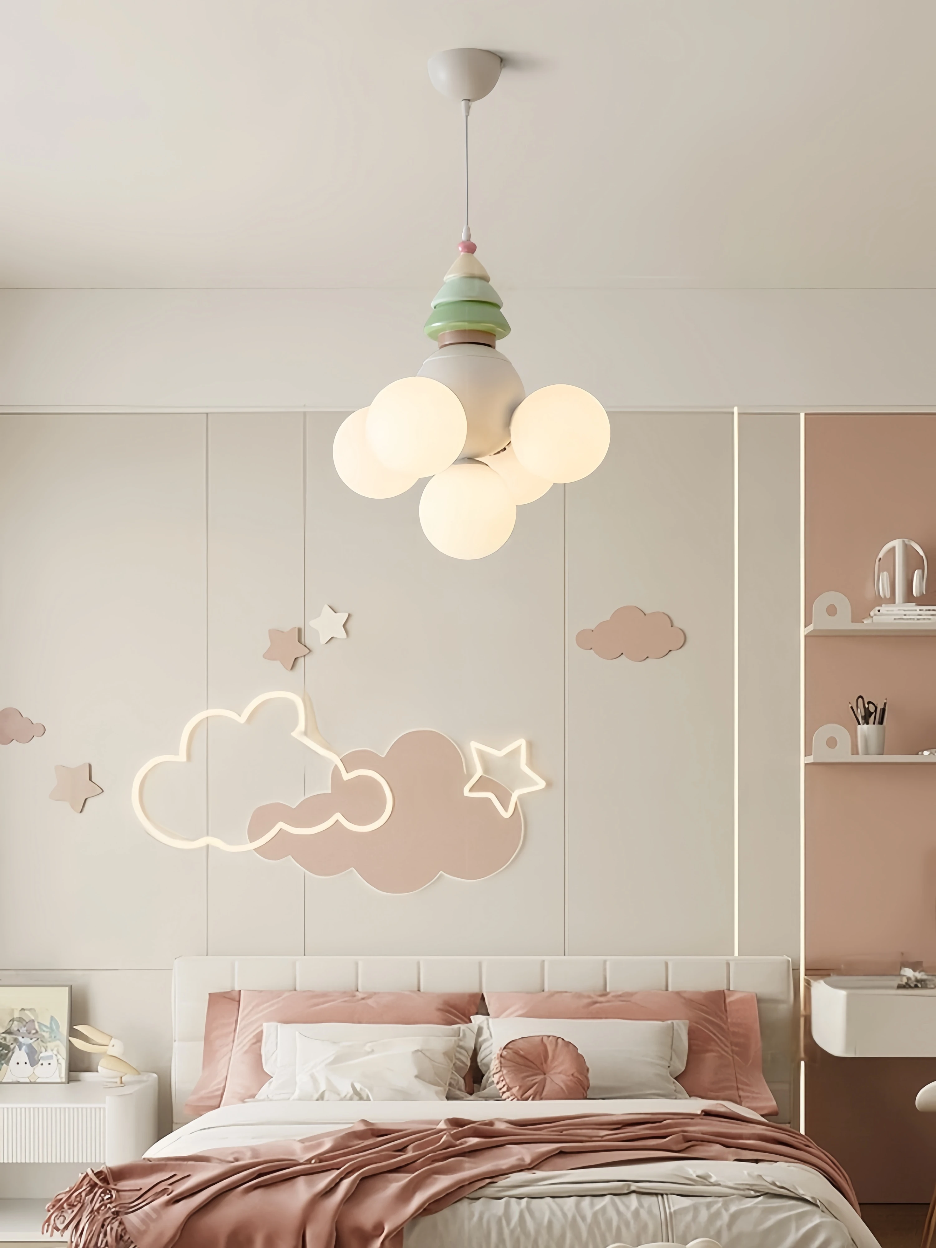 Cute Christmas Tree Kids Chandelier Modern Glass Ball Pendant Light Creative Ceiling Lamp for Children Bedroom Nursery Decor