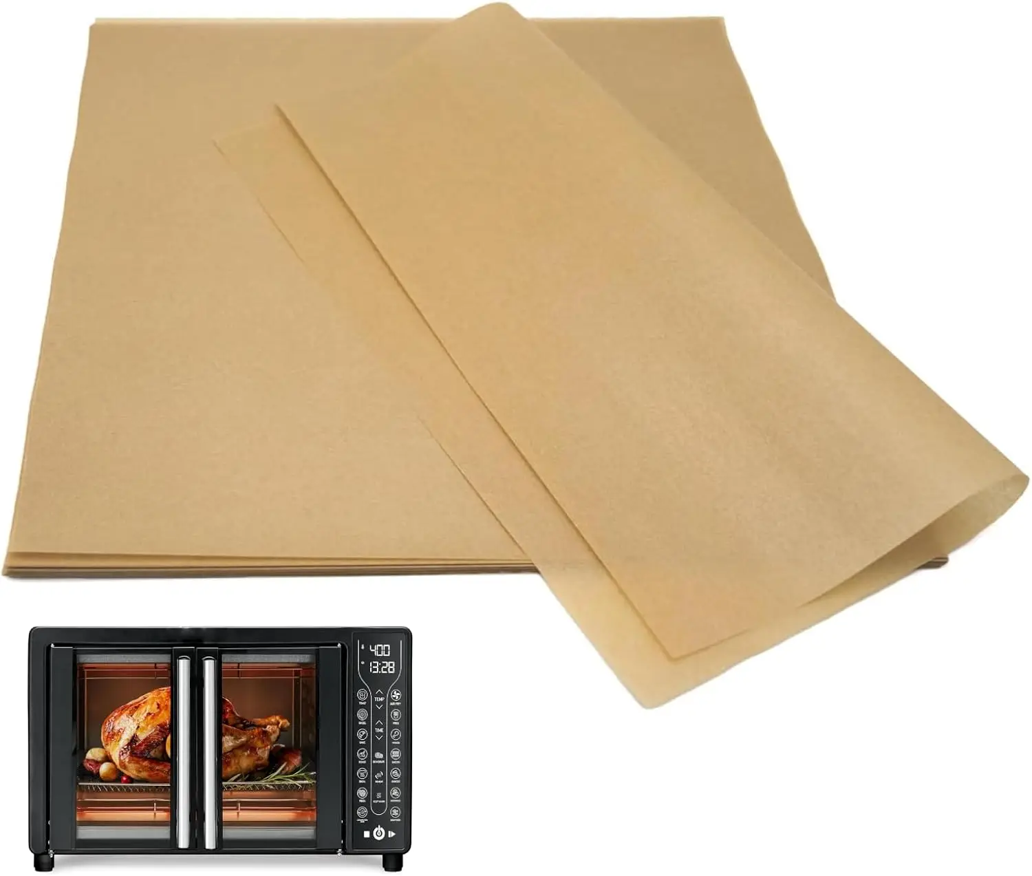 100 PCS Unbleached Air Fryer Liners, Parchment Paper for Toaster Oven, Non-Stick & Eco-Friendly