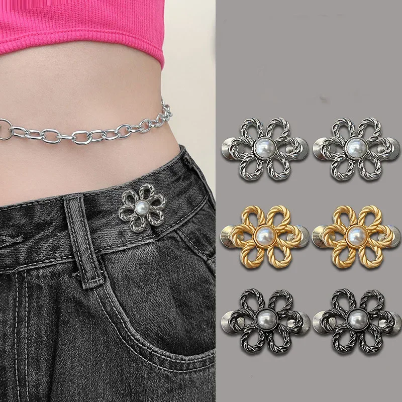 1PCS Waist Metal Flower Adjustable Tighten Invisibility Decoration Couple Buckles Pants Skirts Size Change From Large To Small