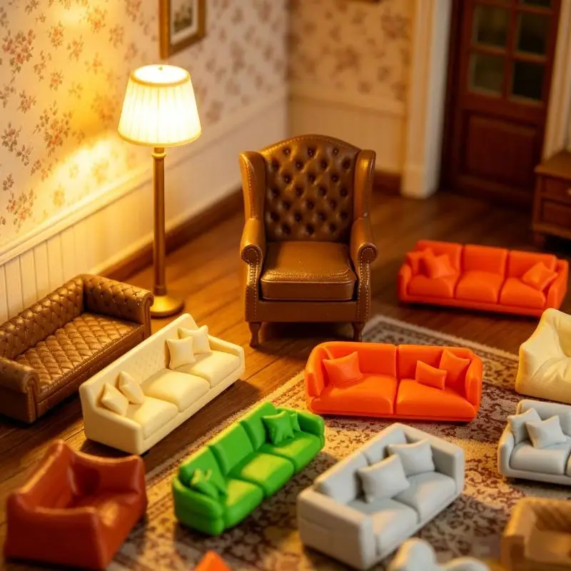 【M】1 Set Mini Retro American Chair Sofa Living Room Furniture Pretend Play Toy New 1:12 Dollhouse Simulation Sofa Model