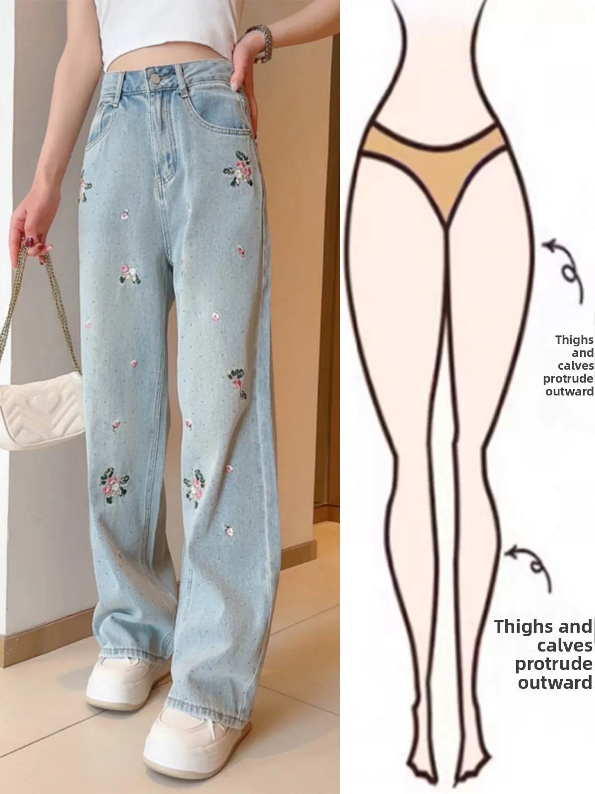 

Light Wa High Waist Wide Leg Jeans Women's Summer Casual Straight Cut Denim Pants Vintage Trousers Cotton Polyester Blend