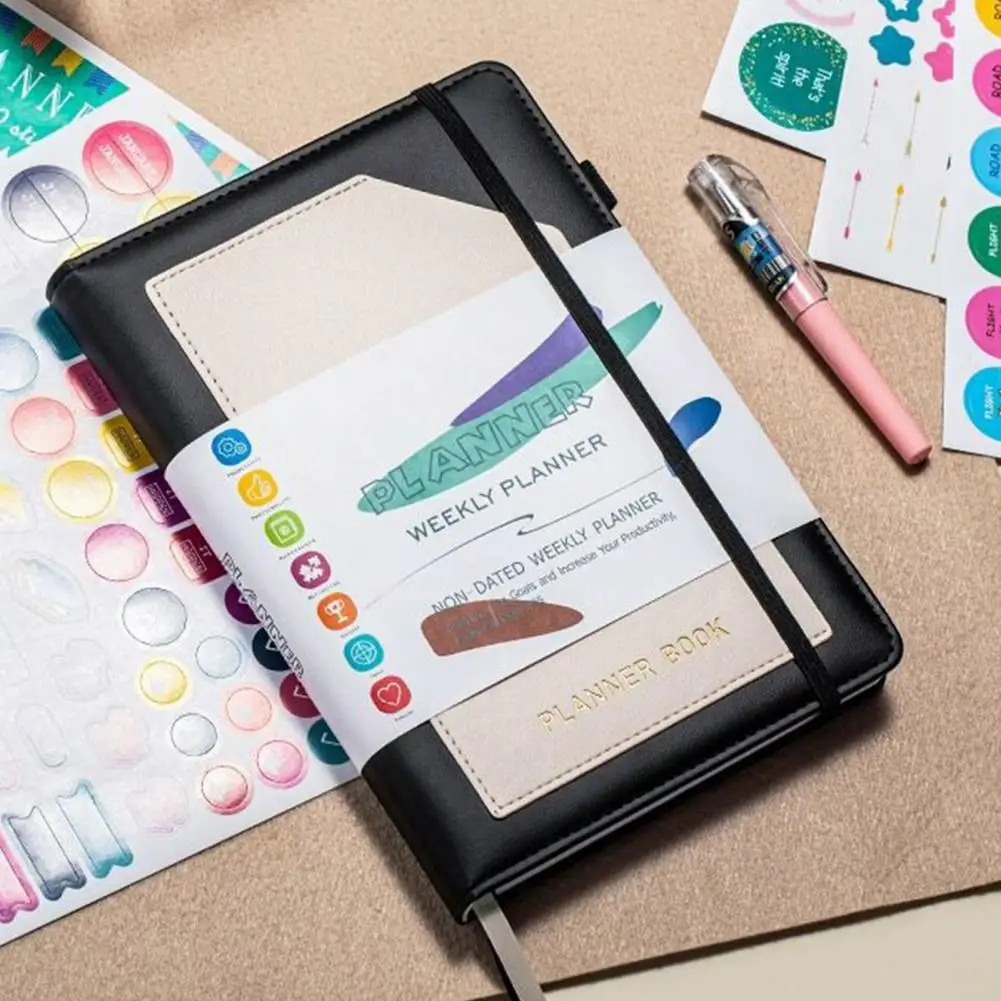 นักวางแผนพร้อมนิสัยติดตามผู้วางแผนที่คู่ควรกับของขวัญพร้อมสติกเกอร์หนังสังเคราะห์2024-2025พร้อมวิสัยทัศน์ติดตามนิสัยสำหรับรายสัปดาห์