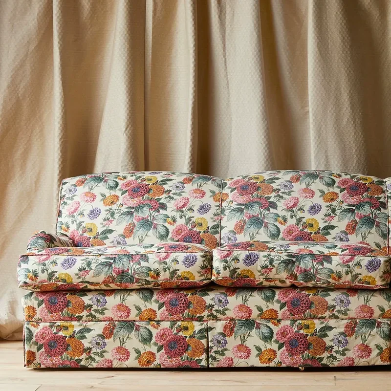 Pastoral Printed Fabric Sofa for Living Room Retro Style Leisure Couch for Villa Master Bedroom Bedside Seating Furniture