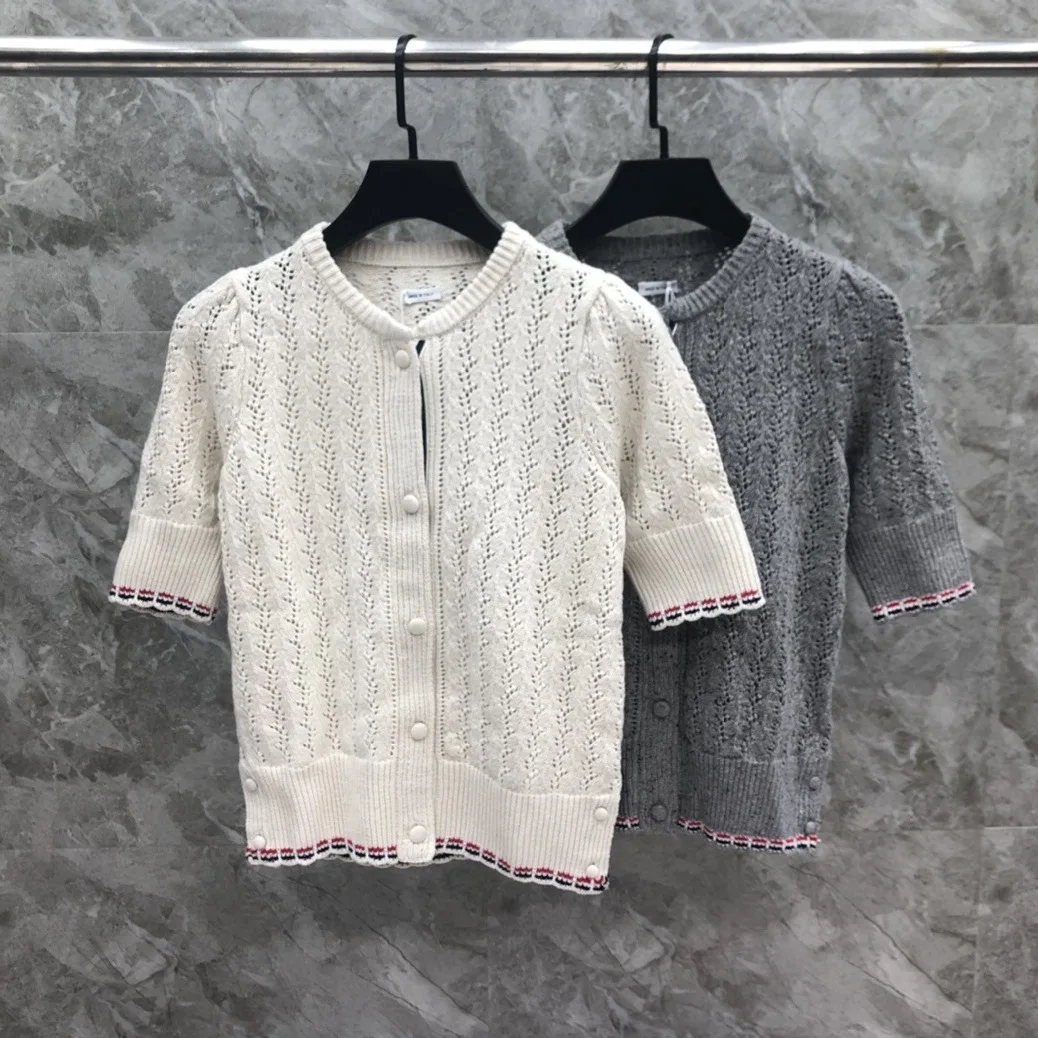 

Fashionable Hollow out Short Sleeve Open Cardigan Casual Versatile Women's Cotton Knitted Sweater Spring 2024 Regular Thickness