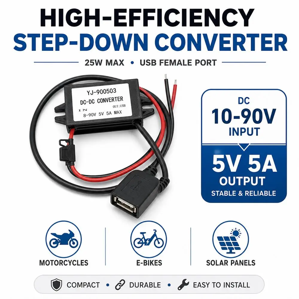 Single USB Port DC to DC Converter Sealed Wired Connection Step Down Converter Step Down Voltage Reducer