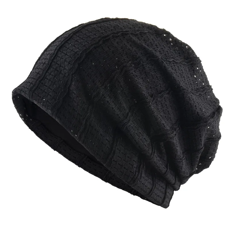 Japanese-style double-layer mesh beanie for women, summer thin breathable cold hat, large head circumference