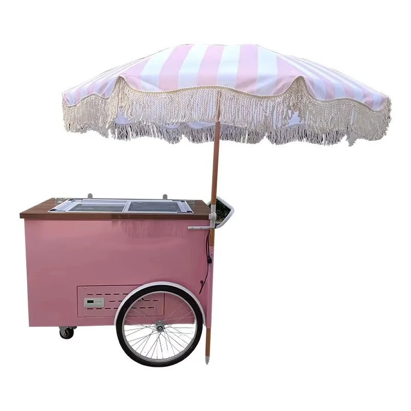 Custom Modern  Ice Cream Cart with Display Case, LED Lights, and Music Player,  for Ice Cream Truck, Beverage Vending Truck