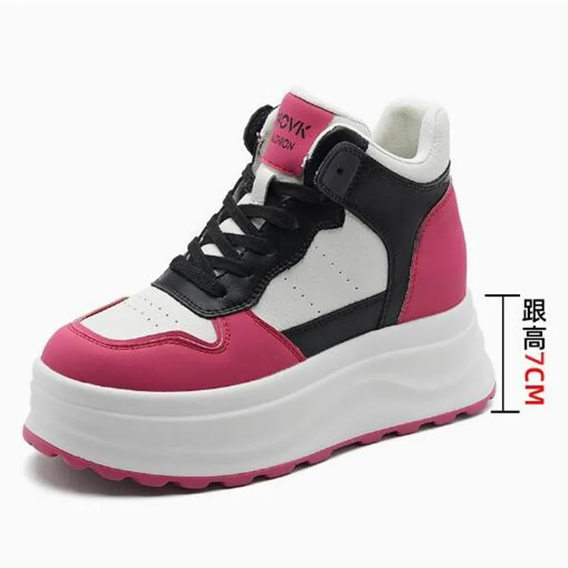 

Женские модные кроссовки на платформе из натуральной кожи, 7 см, на танкетке, повседневные ботильоны, весна-осень-зима