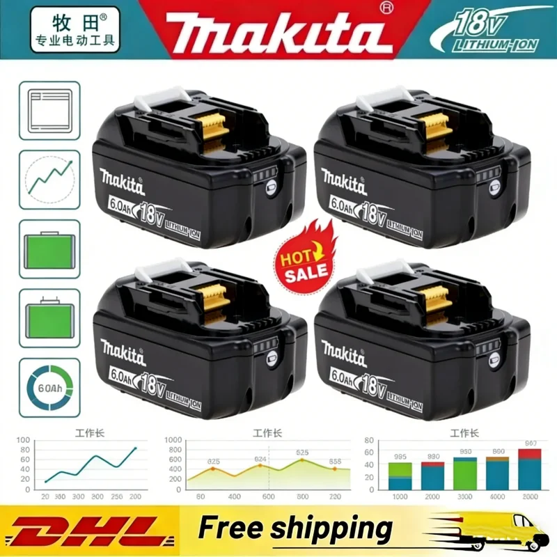 

Оригинальный аккумулятор Makita BL1860 6 Ач 18 В для электроинструментов, литий-ионный, замена LXT BL1850 BL1840 для шуруповерта 18 В с BMS