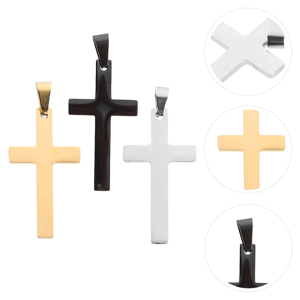 

3 Pcs Cross Pendant Necklace Diy Jewelry Charms Stainless Steel Pendants Large for Making Metal Women's