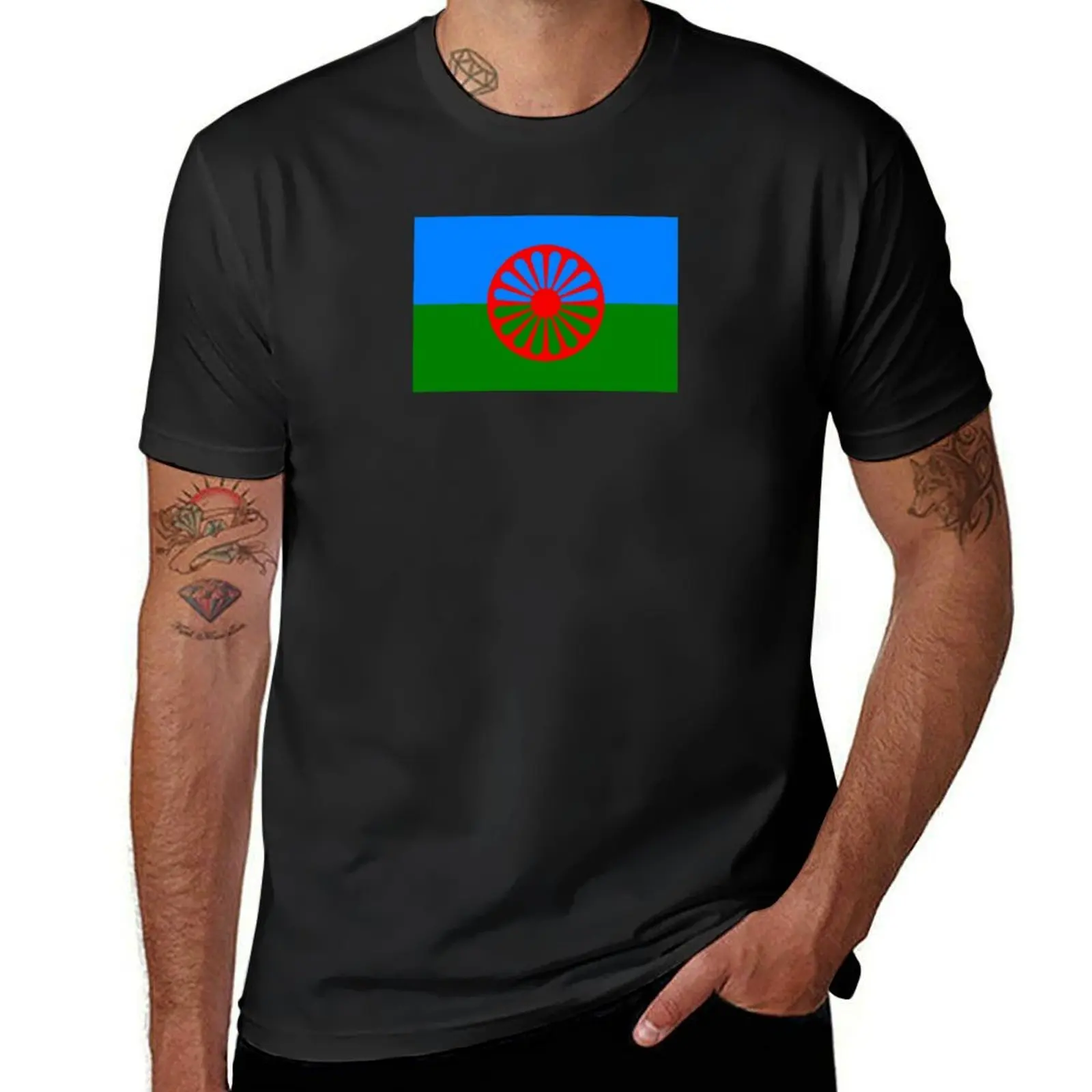 

Flag of the Romani People T-Shirt oversized graphic tee clothes Personalized t-shirt mens graphic t-shirts hip hop