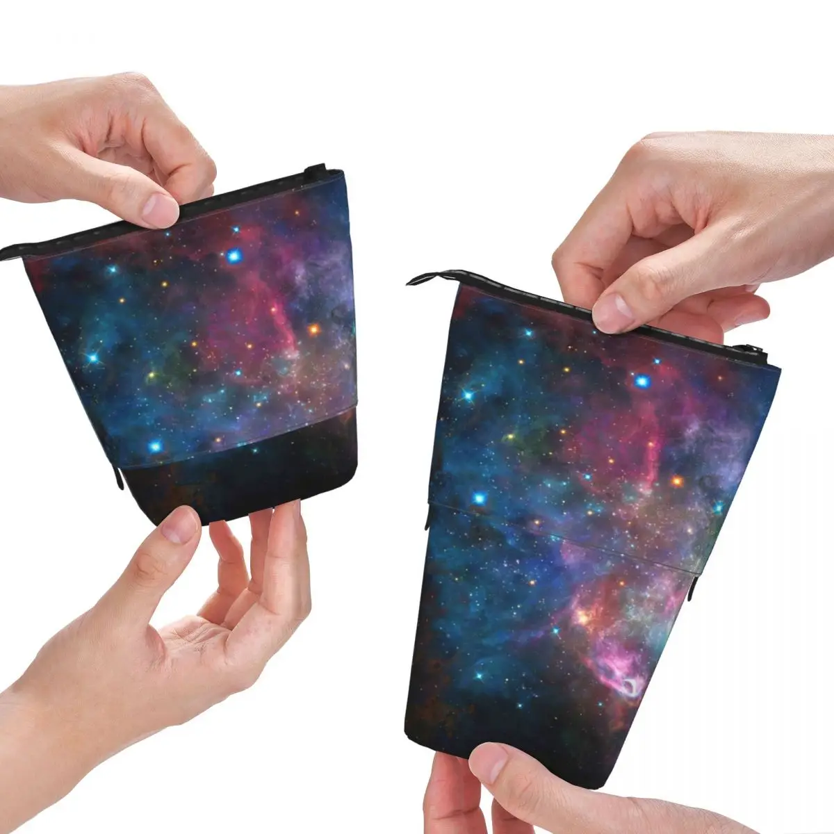 Galaxy Starry Sky Pen Box Escola Estudante Zipper Pen Bag Criança Papelaria Bag Pencase Vertical Retrátil Lápis Case