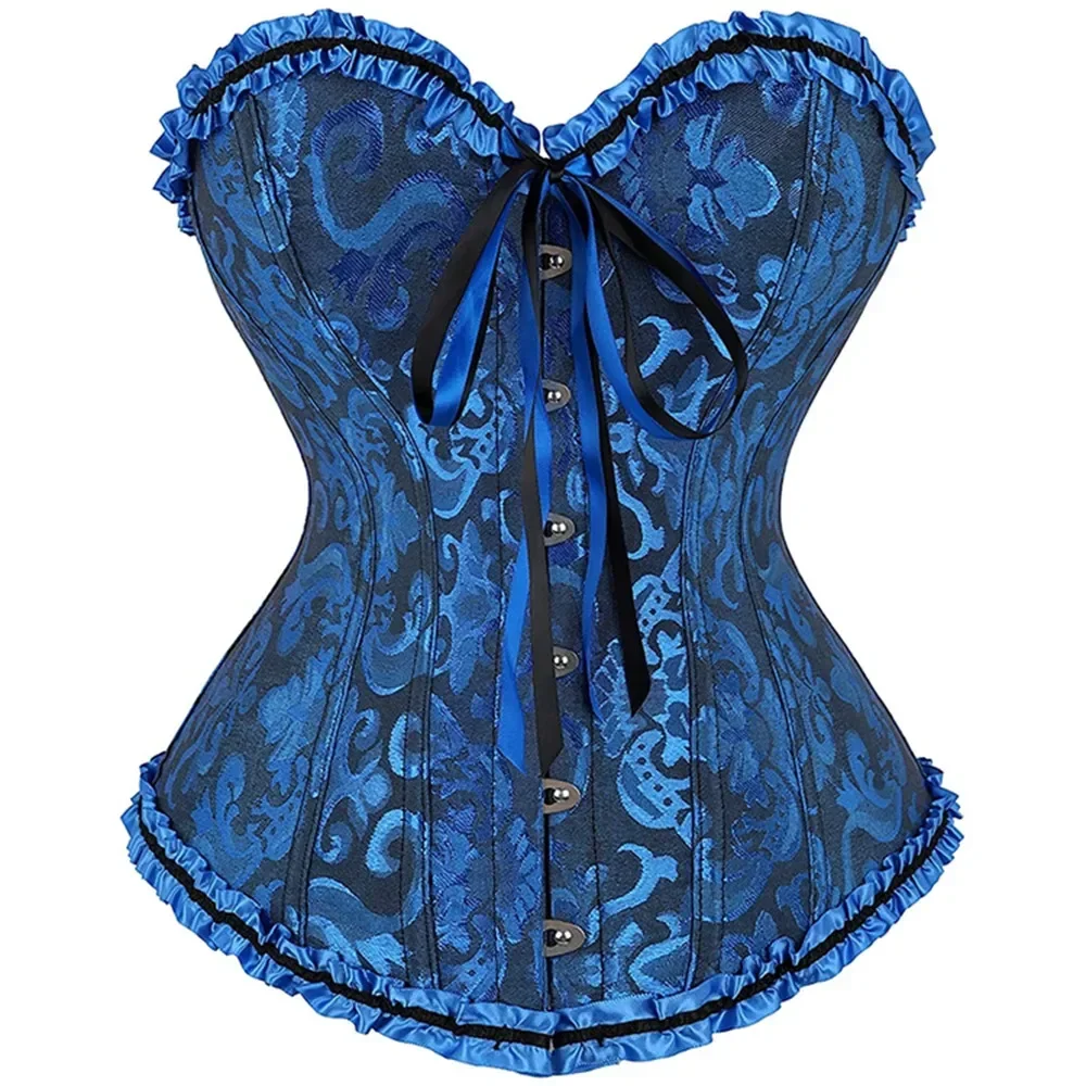 Corsets Top Plus Size Women Sexy Bustiers Gothic Brocade Lace Up Corset Overbust Vintage Flower Print Lingerie Corselet Korsett