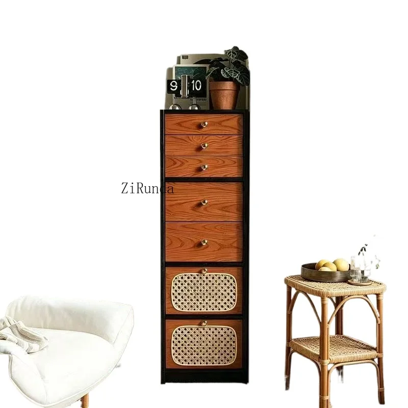 Factory-made rattan chest of drawers, oak base with ash veneer splicing, high-profile locker