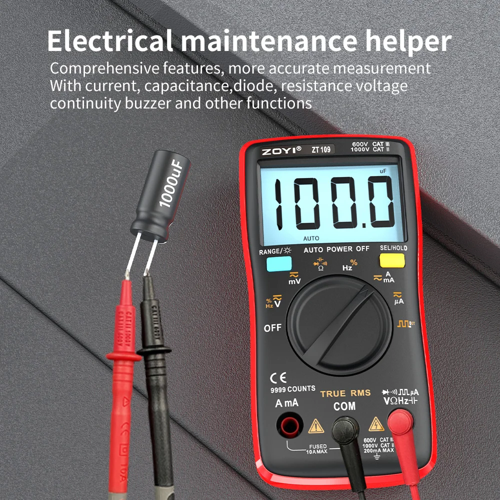 ZOYI ZT-109 True RMS  Digital Multimeter Bench meter Features 9999 Counts Current Voltage  Wave Output Auto/Manual Ranges