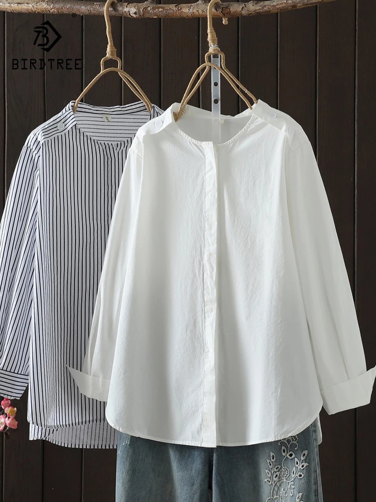 

Новая осенняя хлопковая рубашка с длинным рукавом 2025, женская лоскутная блузка с круглым вырезом и пуговицами, модная универсальная свободная блузка Mori Girl OL T59678CC