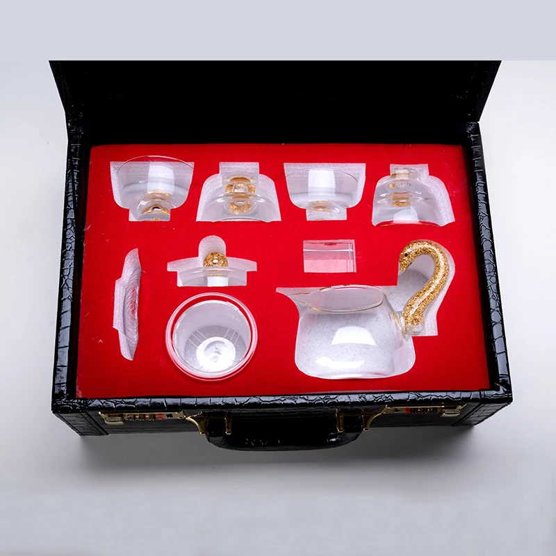 High Quality Gift Box Handmade 300ml Swan Gold Leaf Glass Teapot and Teacup Set