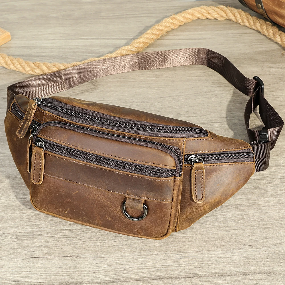 WESTAL Męskie saszetki z prawdziwej skóry Crazy Horse Skórzane torby na pasek na telefon, podróżne torby na ramię Man Fanny Pack 9044