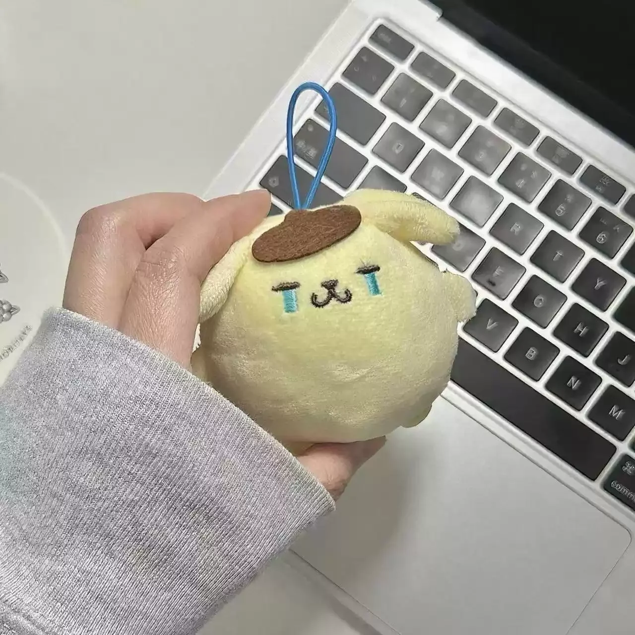 Crying Pompompurin Plush Keychain Sad Doggy Tears Bag Charm Kawaii Stuffed Toy Backpack Pendant Gift