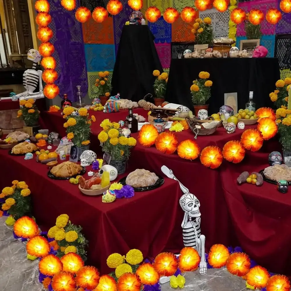 

Mexican Style Halloween Marigold Led Lights Creative Warm Light DIY Garland String Lights Battery Operated Festive Atmosphere