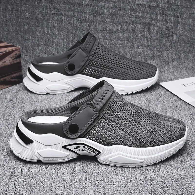 

Men's Summer Breathable Mesh Sports Slippers Driving Anti-slip Thick Bottom Beach Sandals Open-Toe Slip-On Shoes Flowllorss