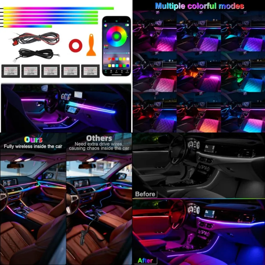 

Acrylic Interior Car Ambient Lighting Kits, LED Strip Lights with Wireless APP, Neon Fiber Optic Lights Function LED Strip for