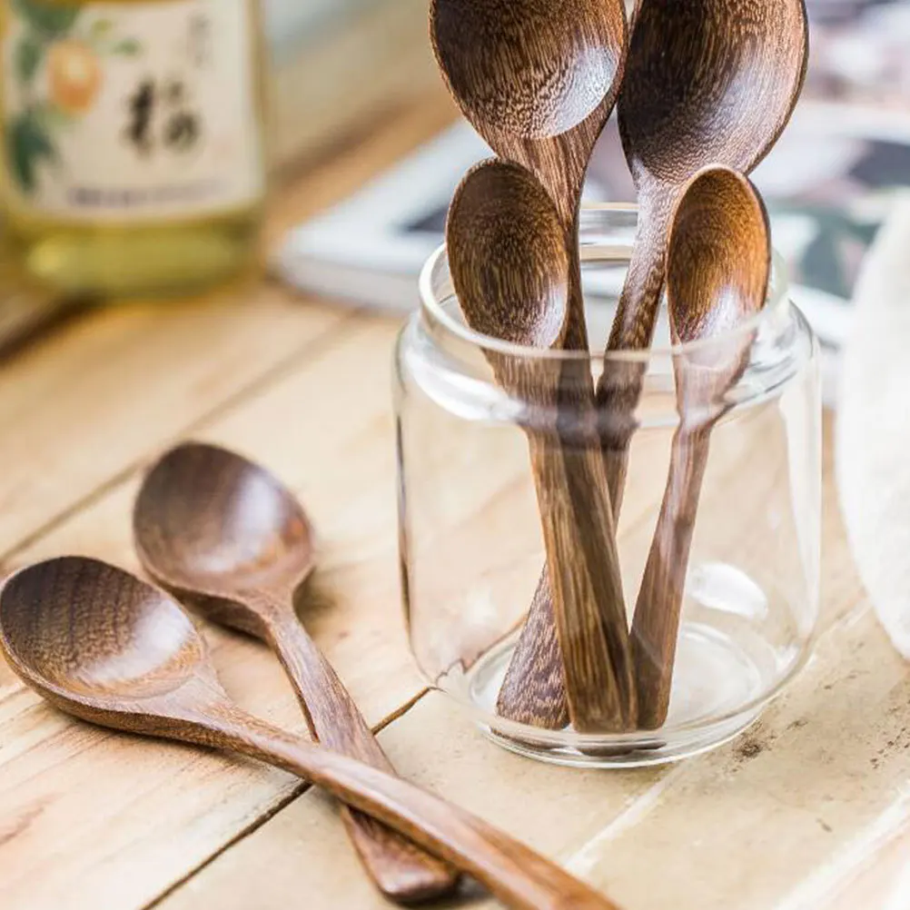 

5Pcs Children's Mini Wooden Spoon Natural Wood Lightweight Tableware for Home Restaurant Dessert Ice Cream Soup