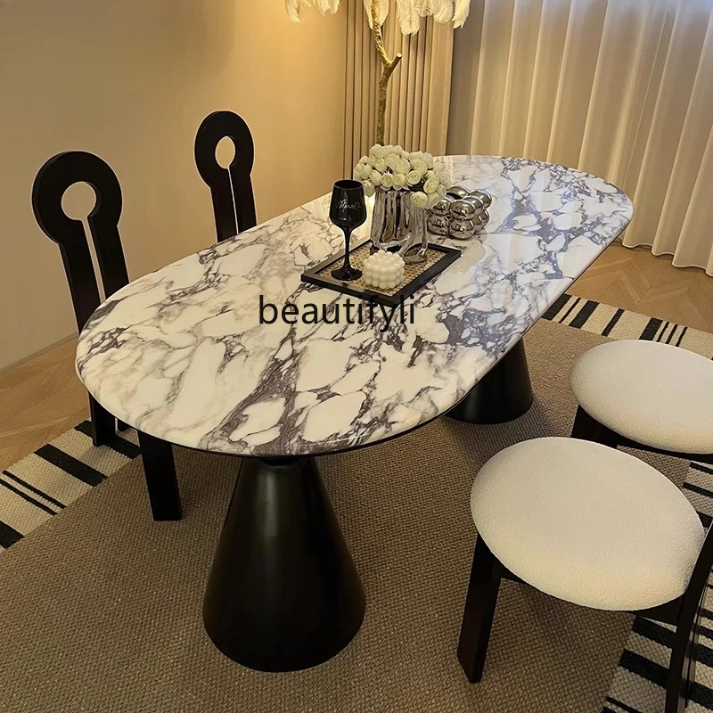 

French dining table in ancient style, marble, dining table household small apartment simple dining table and chairs