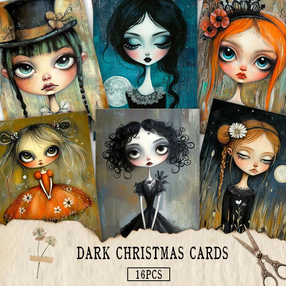 

16pcs,Dark Lolita postcards, New Year gifts, Christmas gifts, living room decoration, bedroom decoration, high-quality cardstock