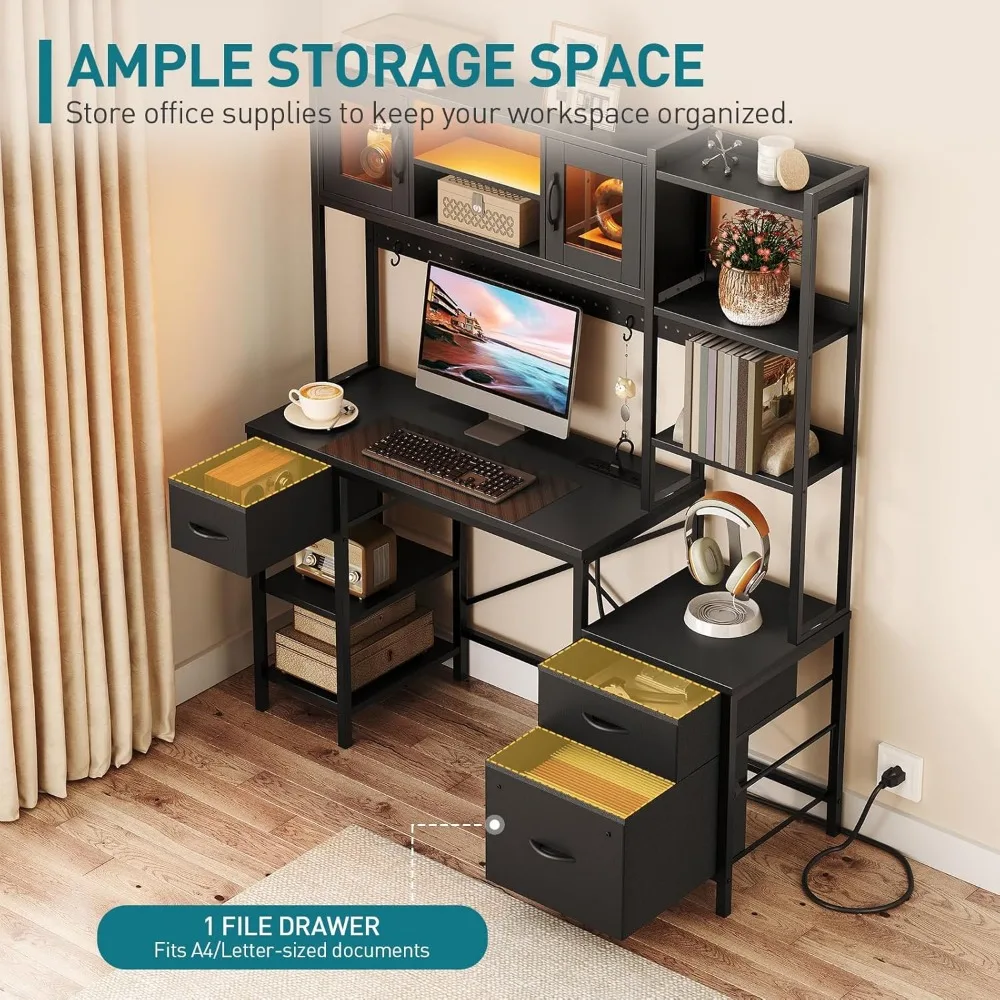 مكتب كمبيوتر صغير مع كوخ وأدراج، مكتب كتابة قابل للتمديد مع طاولة ثانوية قابلة للسحب، حامل شاشة وعجلات دوارة، ج #5