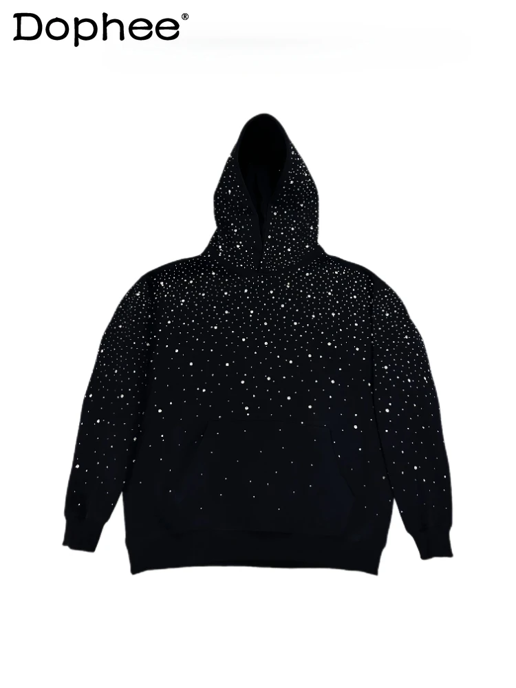 Men's Women's Same 2024 Autumn Winter New Hot Diamond Beads Diamond Hooded Sweatshirts Crew Neck Long Sleeve Trendy Sweatshirt