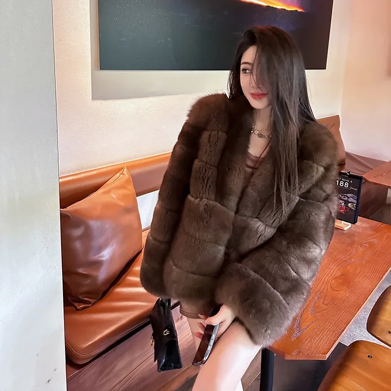 Winter Women Coat Faux Fur Thick Environmentally Friendly Fur Imitating Mink Like Fox Hair Vintage Light Luxury Women's Clothing