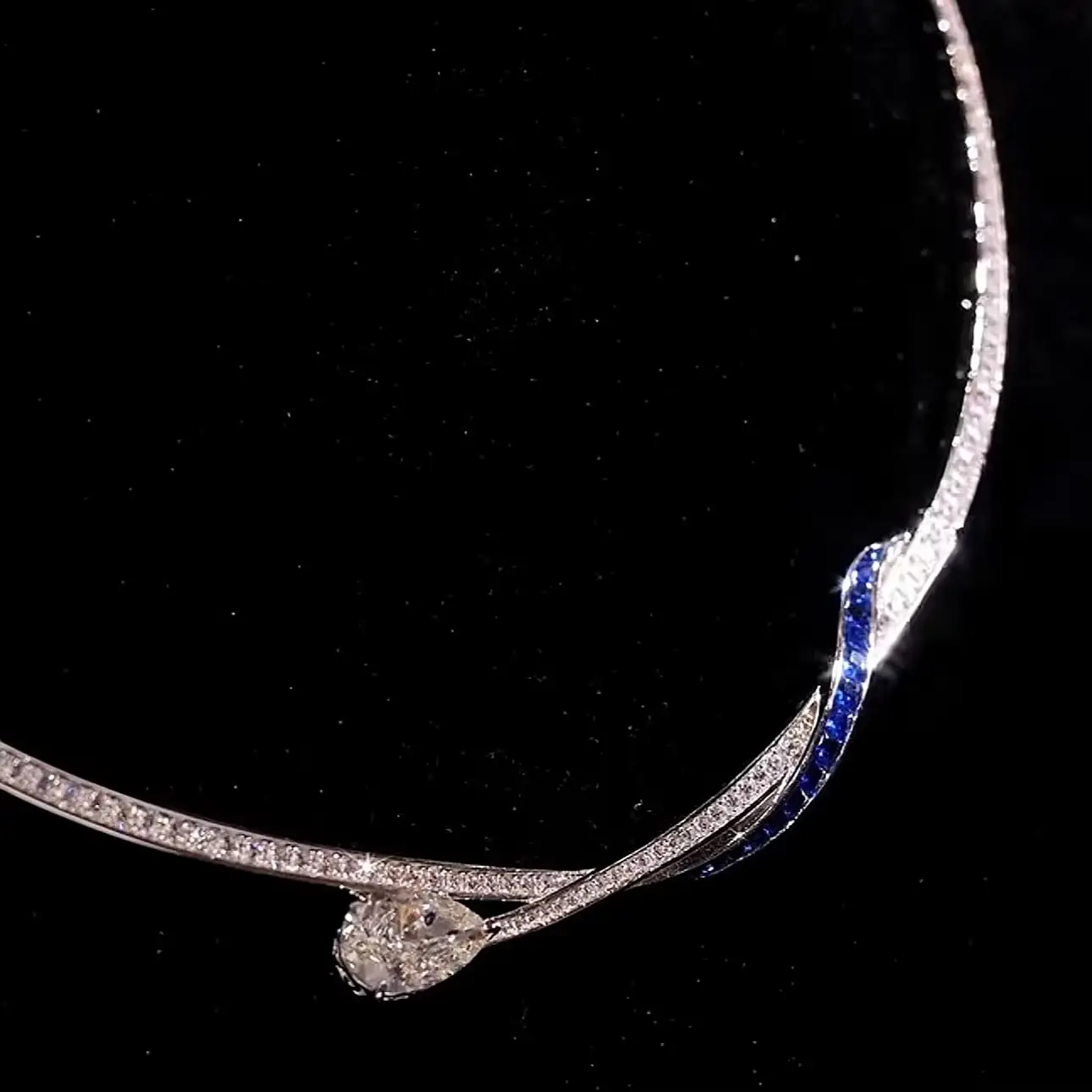 Bellux 925 Silver Necklace Synthetic Zircon Elegant Simple Royal Blue Gemstone White Water Drop Diamond Charm Necklace
