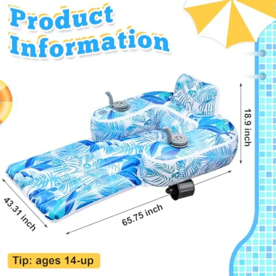 Motorized pool float for adults: inflatable electric pool lounger with 2 dual motors cup holder blue color ideal for swimming a
