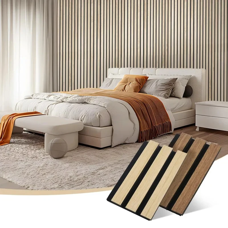 Interior Decoration Recyclle Natural Oak Veneer Panel Strips Wood Soundproof Wallboard MDF