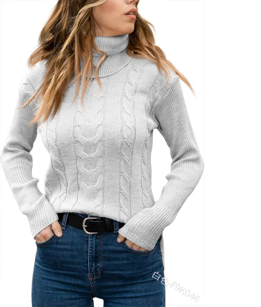 

Women Turtleneck Knitted Sweaters 2024 Autumn Winter Solid Color Long Sleeve Casual Female Elegant Cable Knit Sweater Pullovers