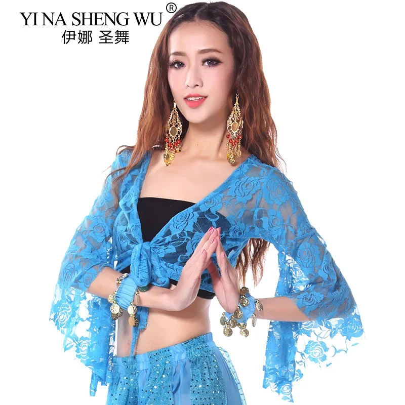 Women's Long Flare Sleeve Butterfly Lace Top Shrug Gymnastics Cover up Cardigan Sexy Belly Dance Class Costume