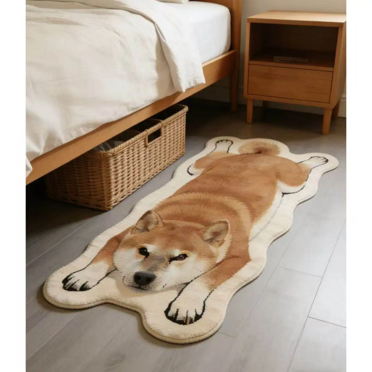 VIKAMA Long Lying Shiba Inu Shaped Rug Non Slip Washable Soft Plush Floor Mat Creative Bedroom Side Bed Decor Rug Home Mat