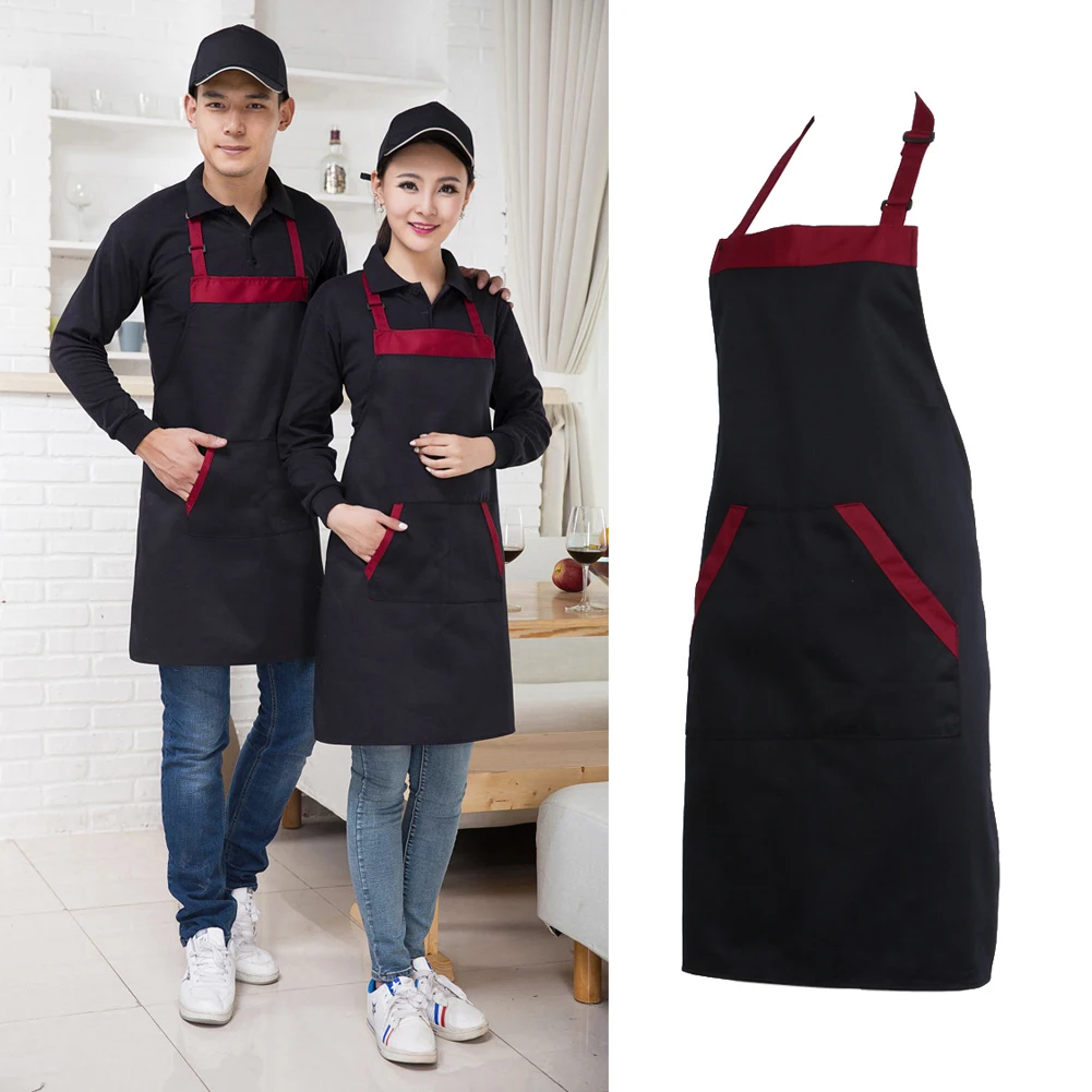 Halter Kitchen Apron with Tow Pockets Unisex Classic Design Apron Adjustable Bib Soft Polyester Waterproof Restaurant Uniform