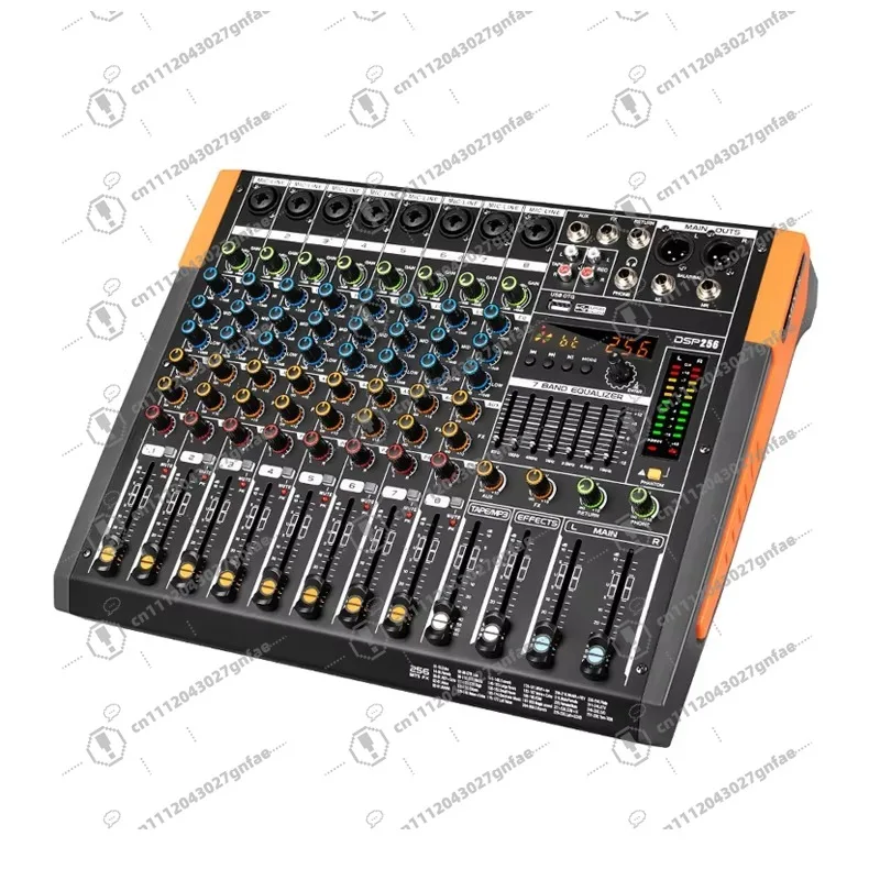 Professional 8-channel USB digital audio mixer console with 256 reverb effects for stage video and lighting