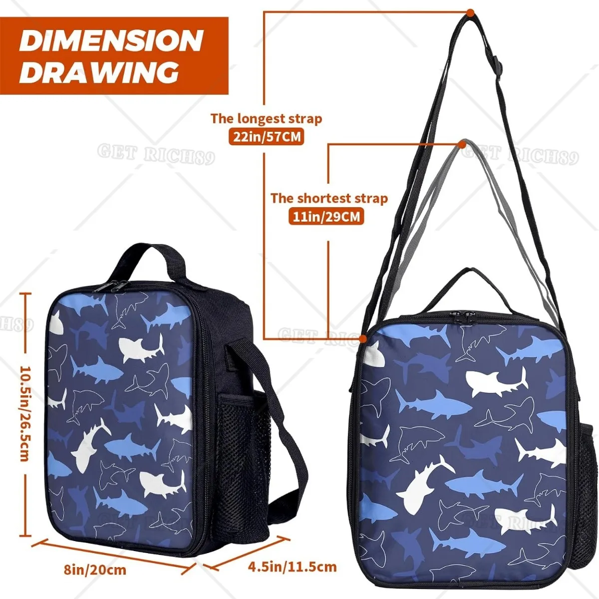 Fish Shark Insulated Lunch Box for Boys Kids Leakproof Reusable Blue Thermal Lunch Bag Ocean Animal for School Work