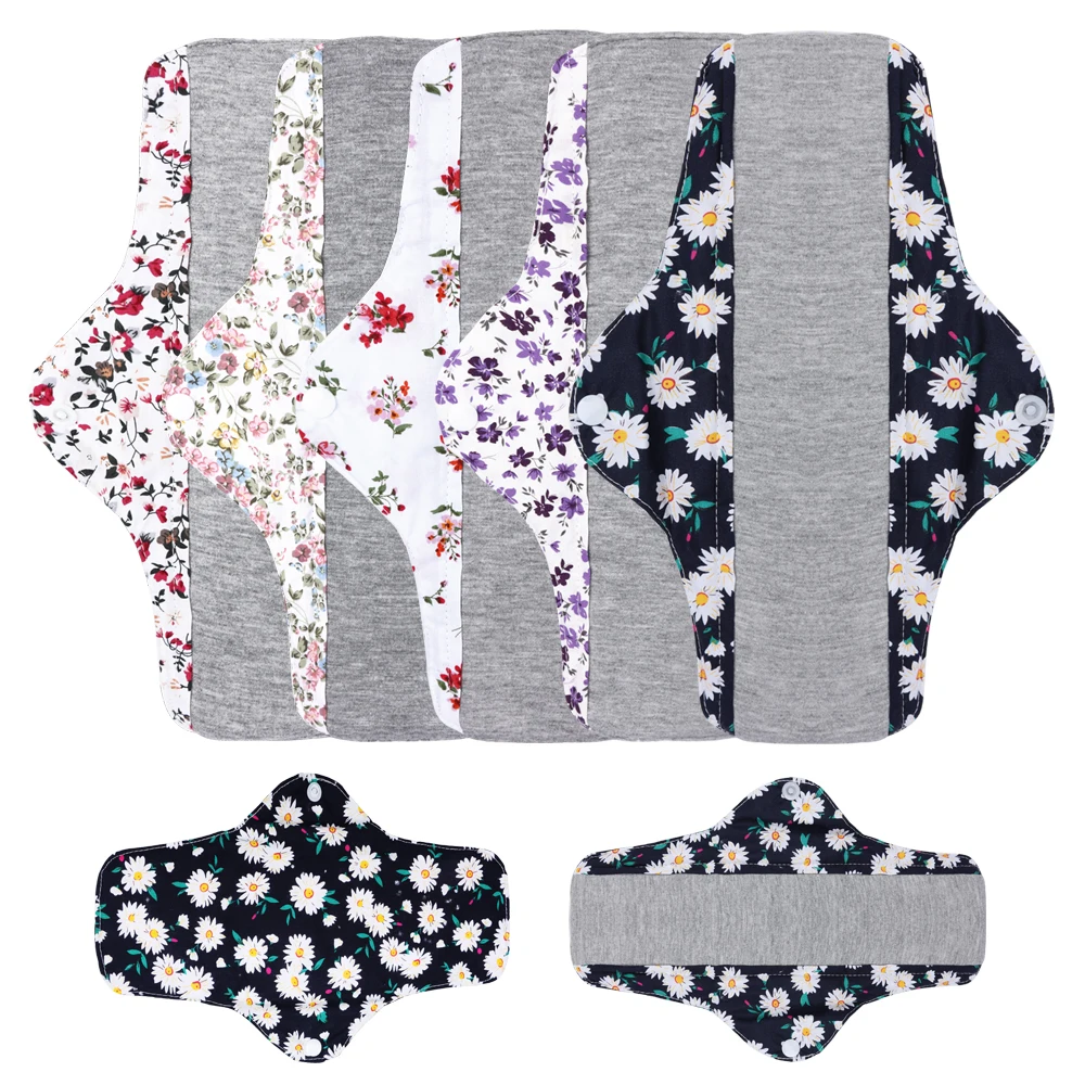 5Pcs New Upgraded Material Graphene Reusable Menstrual Pads 5 Different Colors Super Absorbent Cloth Sanitary Napkins.