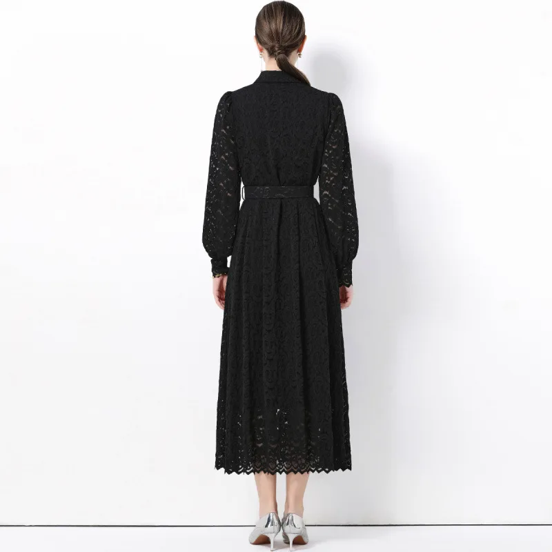 Ele طوق فستان من الدانتيل Dr المرأة الخصر Cinching التخسيس ميدي تنورة حزام عالية الخصر البوليستر النسيج طويل Sl...