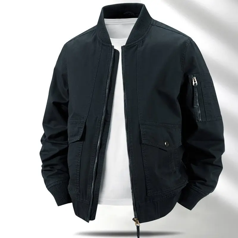 

Мужская бейсбольная куртка-жилет с воротником, повседневная, с множеством карманов, износостойкая, весенне-осенняя, хлопковая, свободного кроя, с длинными рукавами