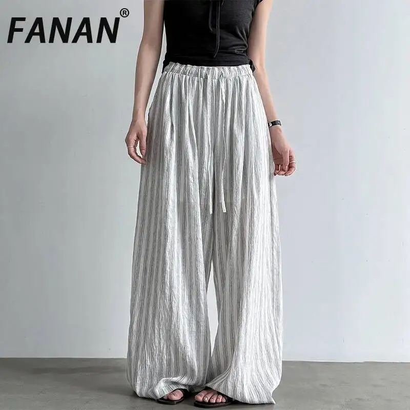 

FANAN Korean Style Striped Contrast Color Pants For Women Drawstring Design Sunscreen Trousers Minimalism Clothing Summer New