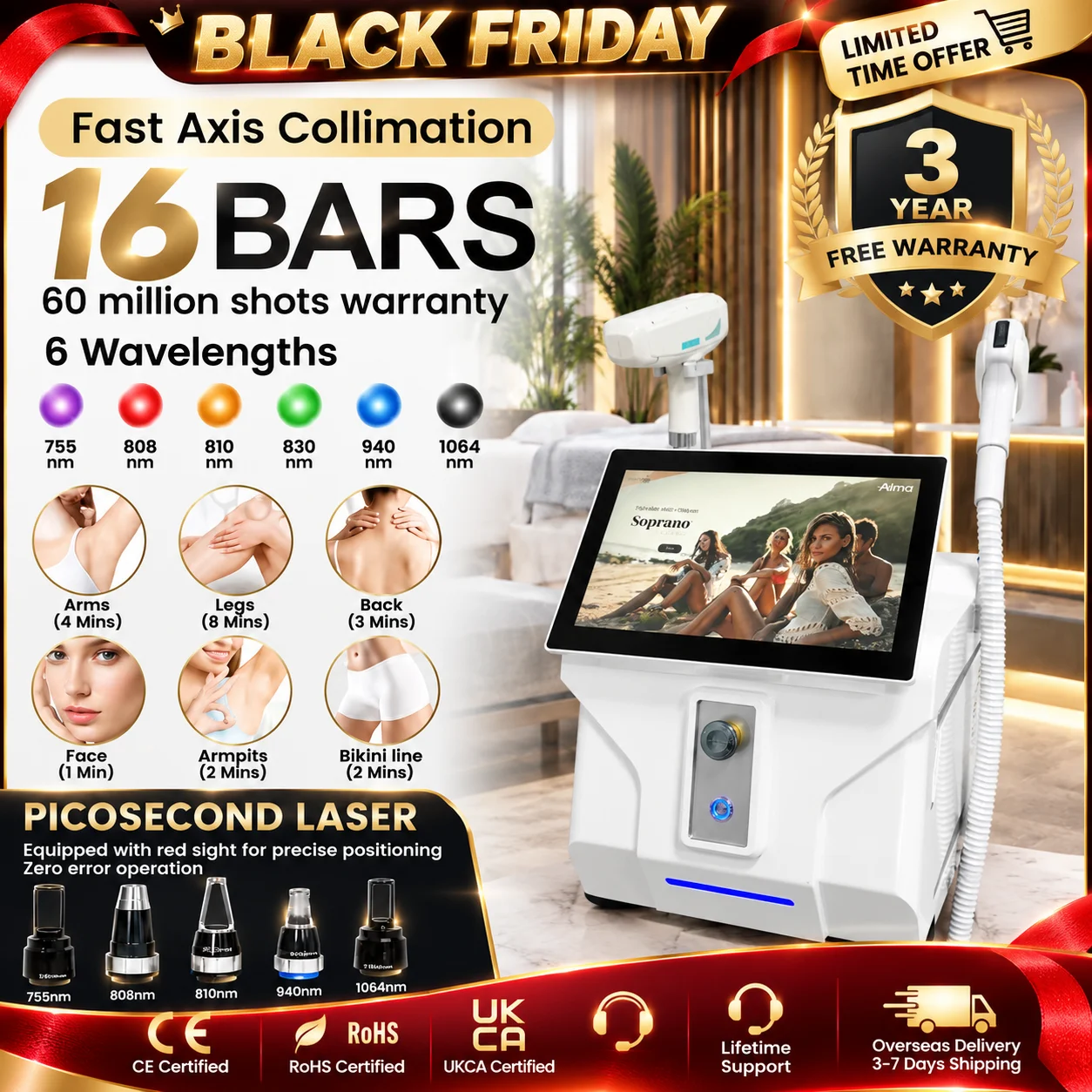 Diode Laser 808 Hair Removal Machine Picosecond Laser Removal Eyebrow Pigment Removal Tattoo Carbon Peel Beauty Equipment