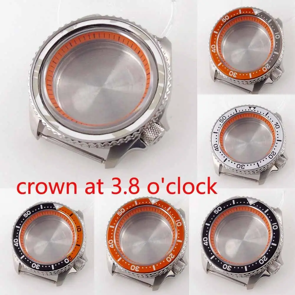 

3.8 o'clock Screw Crown Fit for NH34 NH35A NH36A 42mm Stainless Steel Watch Case Orange Chapter Ring Alloy Insert Sapphire Glass